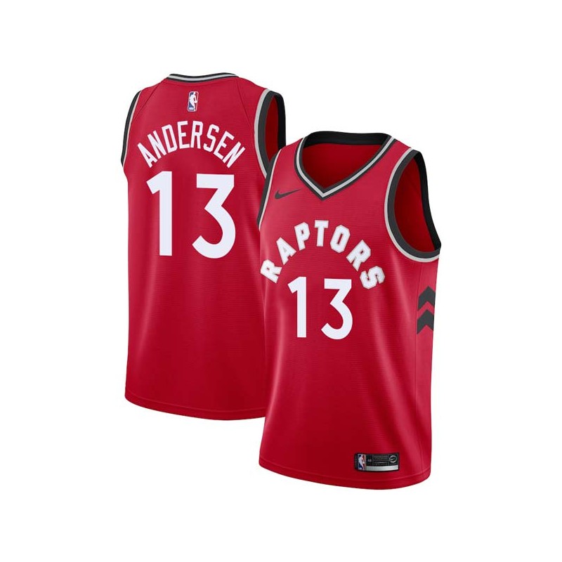 Red David Andersen Twill Basketball Jersey -Raptors #13 Andersen Twill Jerseys, FREE SHIPPING