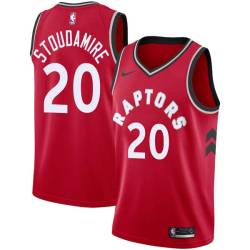 Red Damon Stoudamire Twill Basketball Jersey -Raptors #20 Stoudamire Twill Jerseys, FREE SHIPPING