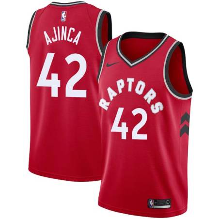 Red Alexis Ajinca Twill Basketball Jersey -Raptors #42 Ajinca Twill Jerseys, FREE SHIPPING