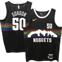 Nuggets #50 Aaron Gordon Black rainbow skyline Jersey