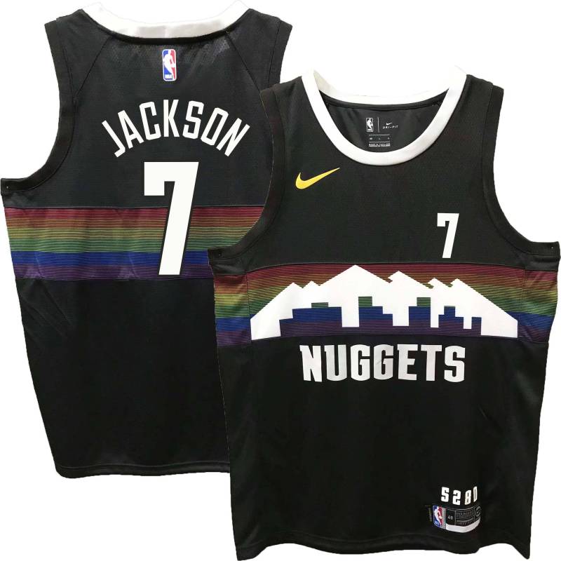 Nuggets #7 Reggie Jackson Black rainbow skyline Jersey