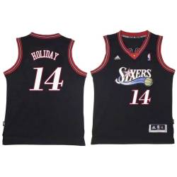 Black Throwback Justin Holiday Twill Basketball Jersey -76ers #14 Holiday Twill Jerseys, FREE SHIPPING