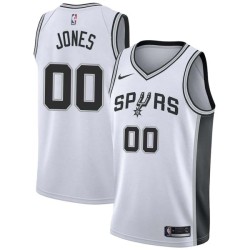 White Nick Jones Twill Basketball Jersey -Spurs #00 Jones Twill Jerseys, FREE SHIPPING