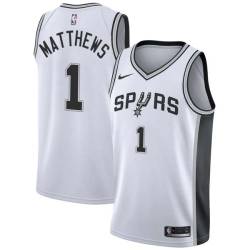 White Wes Matthews Twill Basketball Jersey -Spurs #1 Matthews Twill Jerseys, FREE SHIPPING