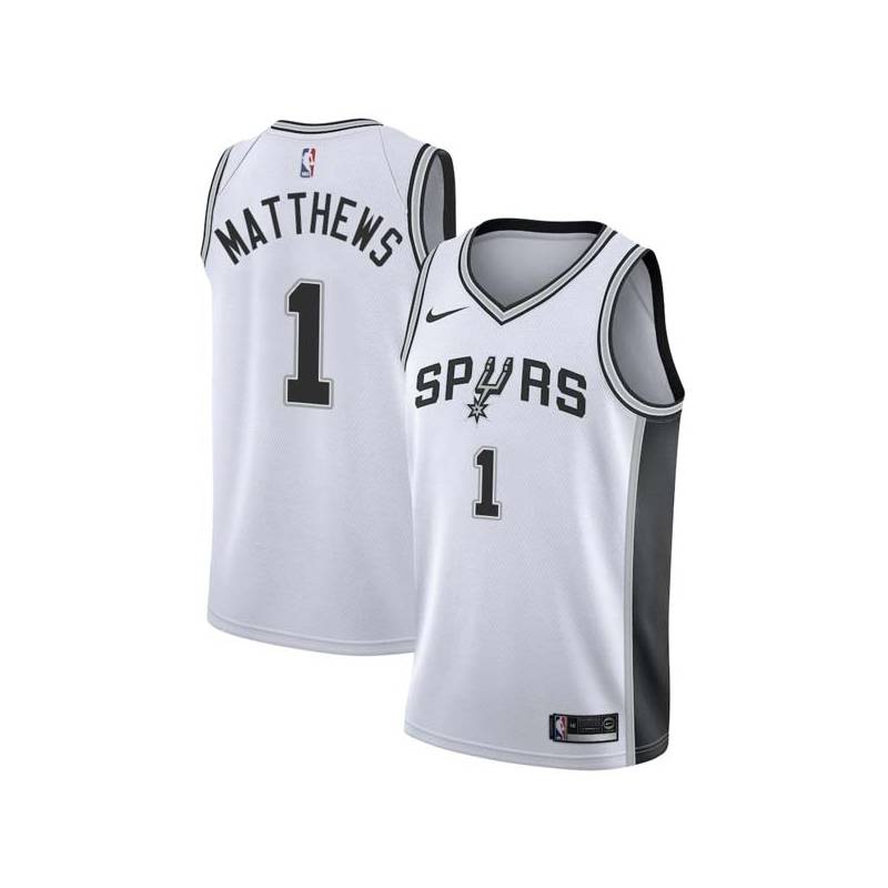 White Wes Matthews Twill Basketball Jersey -Spurs #1 Matthews Twill Jerseys, FREE SHIPPING