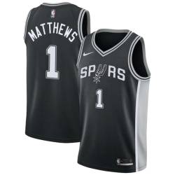 Black Wes Matthews Twill Basketball Jersey -Spurs #1 Matthews Twill Jerseys, FREE SHIPPING