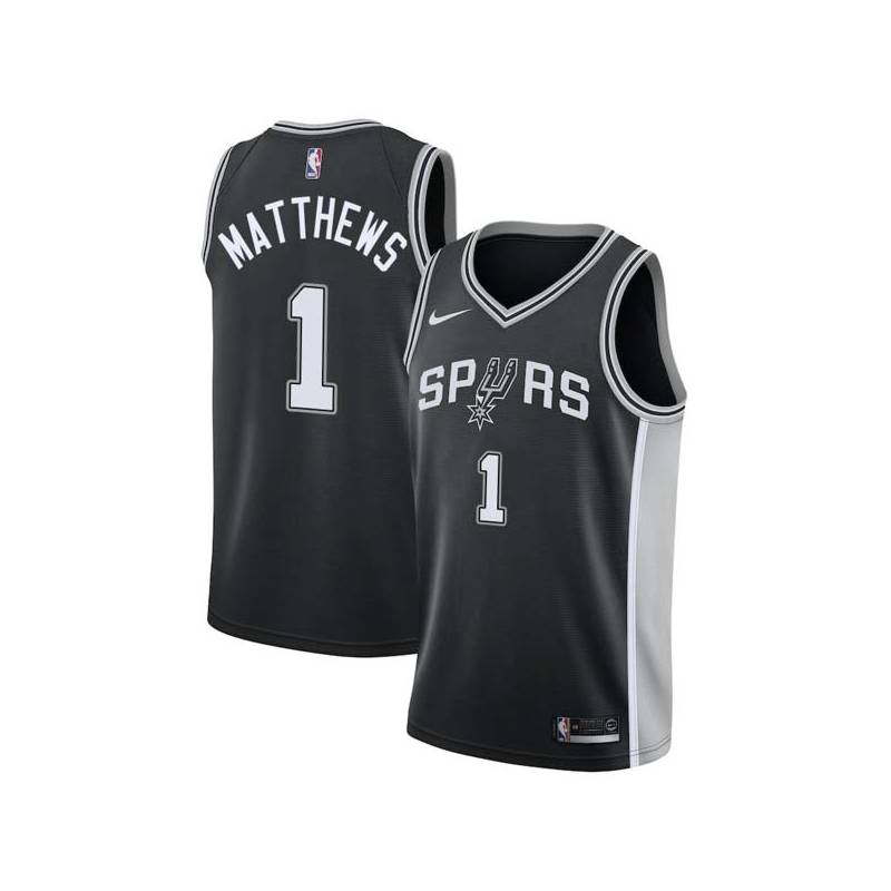 Black Wes Matthews Twill Basketball Jersey -Spurs #1 Matthews Twill Jerseys, FREE SHIPPING