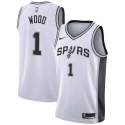 White Leon Wood Twill Basketball Jersey -Spurs #1 Wood Twill Jerseys, FREE SHIPPING