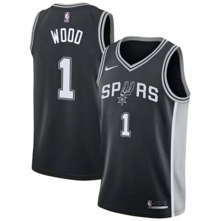 Black Leon Wood Twill Basketball Jersey -Spurs #1 Wood Twill Jerseys, FREE SHIPPING