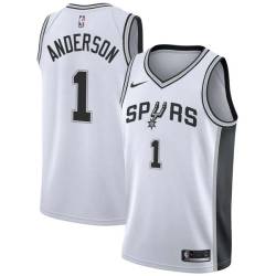 White Derek Anderson Twill Basketball Jersey -Spurs #1 Anderson Twill Jerseys, FREE SHIPPING