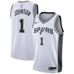 White DerMarr Johnson Twill Basketball Jersey -Spurs #1 Johnson Twill Jerseys, FREE SHIPPING
