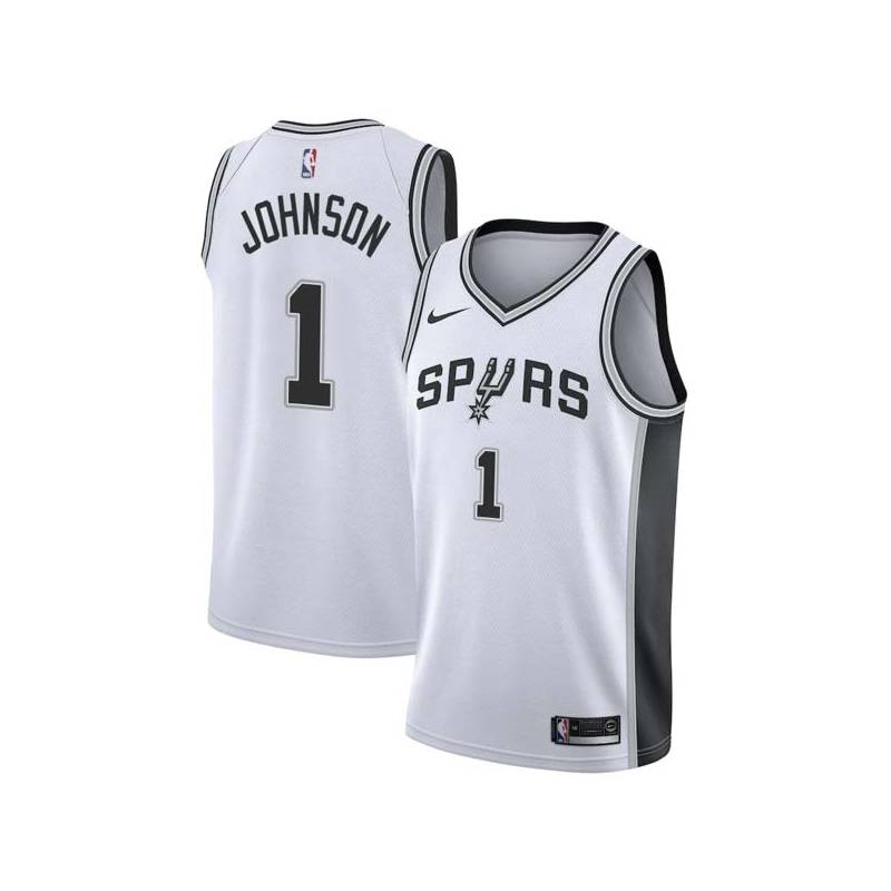 White DerMarr Johnson Twill Basketball Jersey -Spurs #1 Johnson Twill Jerseys, FREE SHIPPING