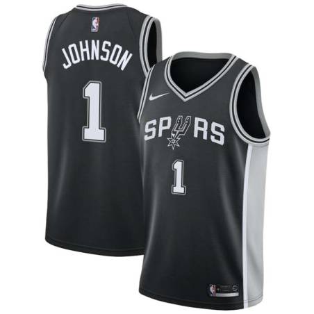 Black DerMarr Johnson Twill Basketball Jersey -Spurs #1 Johnson Twill Jerseys, FREE SHIPPING