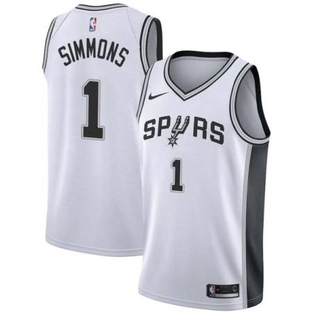 White Bobby Simmons Twill Basketball Jersey -Spurs #1 Simmons Twill Jerseys, FREE SHIPPING