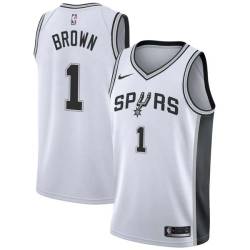 White Shannon Brown Twill Basketball Jersey -Spurs #1 Brown Twill Jerseys, FREE SHIPPING
