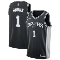 Black Shannon Brown Twill Basketball Jersey -Spurs #1 Brown Twill Jerseys, FREE SHIPPING