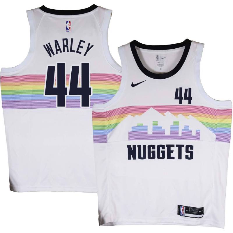 Nuggets #44 Ben Warley White rainbow skyline Jersey