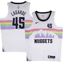 Nuggets #45 Tom LaGarde White rainbow skyline Jersey