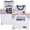 Nuggets #45 Gary Plummer White rainbow skyline Jersey