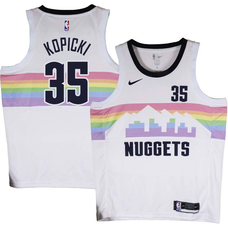 Nuggets #50 Joe Kopicki White rainbow skyline Jersey