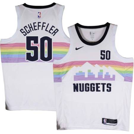 Nuggets #50 Steve Scheffler White rainbow skyline Jersey