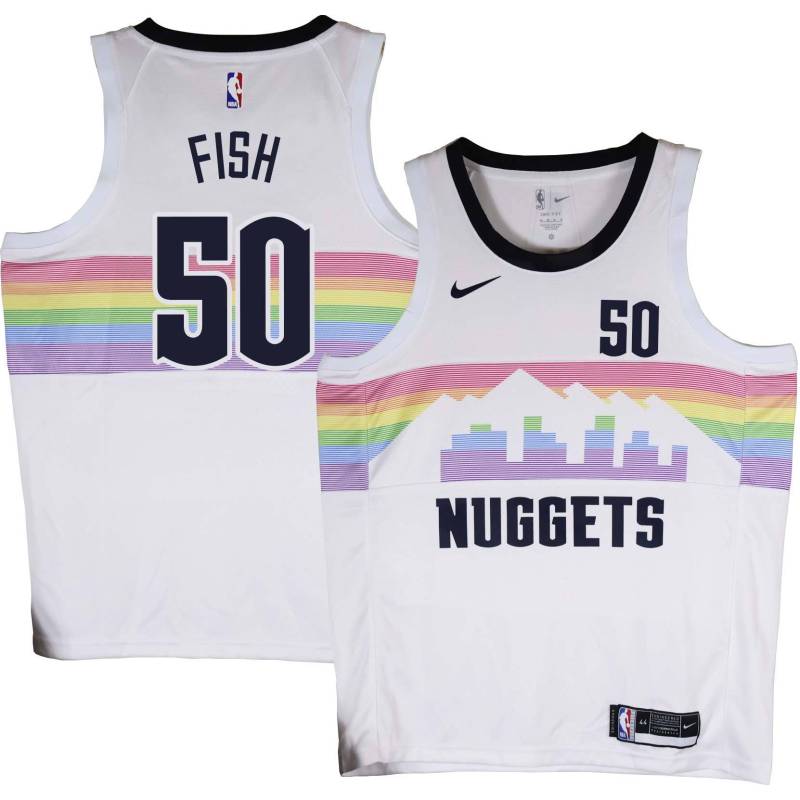 Nuggets #50 Matt Fish White rainbow skyline Jersey
