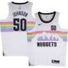 Nuggets #50 Ervin Johnson White rainbow skyline Jersey