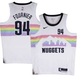 Nuggets #94 Evan Fournier White rainbow skyline Jersey