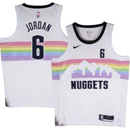 Nuggets #6 DeAndre Jordan White rainbow skyline Jersey