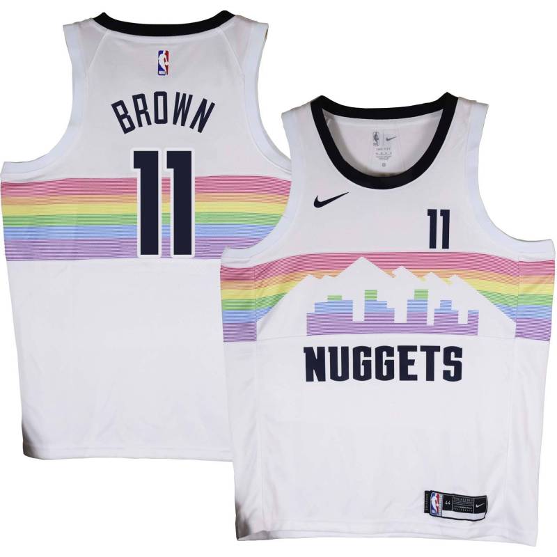 Nuggets #11 Bruce Brown White rainbow skyline Jersey