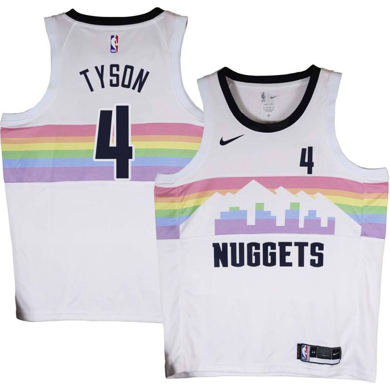 Nuggets #4 Hunter Tyson White rainbow skyline Jersey