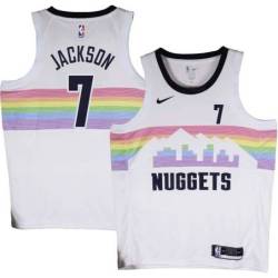 Nuggets #7 Reggie Jackson White rainbow skyline Jersey