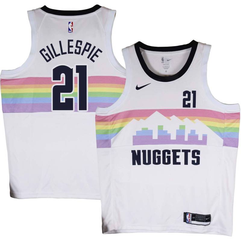 Nuggets #21 Collin Gillespie White rainbow skyline Jersey