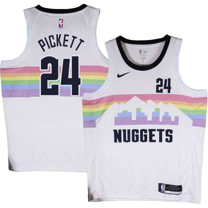 Nuggets #24 Jalen Pickett White rainbow skyline Jersey