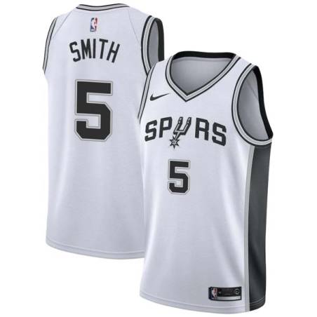 White Charles Smith Twill Basketball Jersey -Spurs #5 Smith Twill Jerseys, FREE SHIPPING