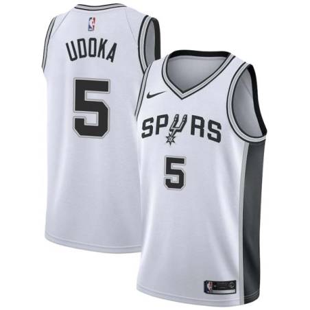 White Ime Udoka Twill Basketball Jersey -Spurs #5 Udoka Twill Jerseys, FREE SHIPPING