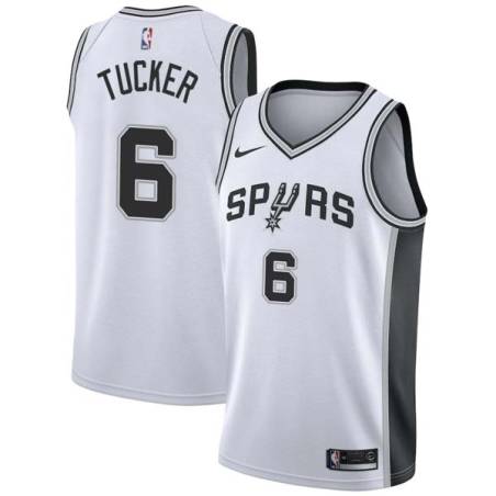 White Trent Tucker Twill Basketball Jersey -Spurs #6 Tucker Twill Jerseys, FREE SHIPPING